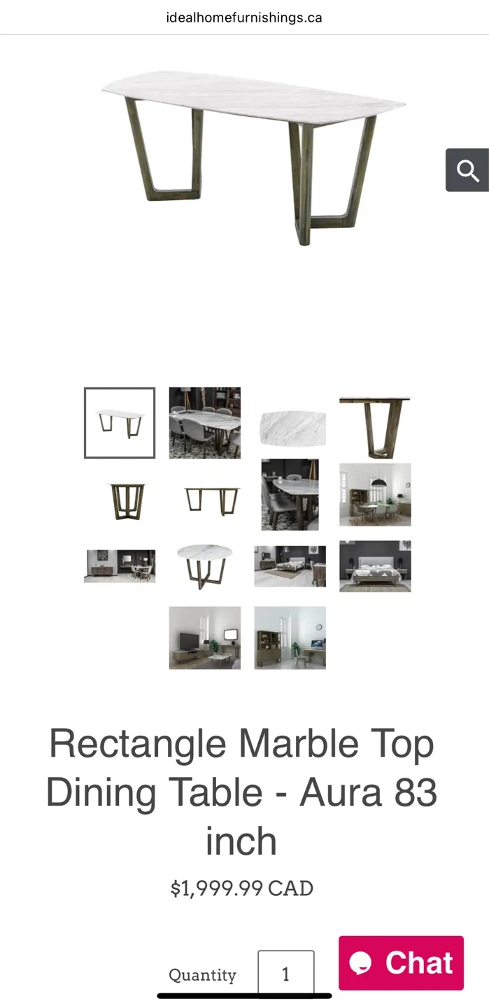 Rectangle Marble Top Dining Table - Aura 83 inch
