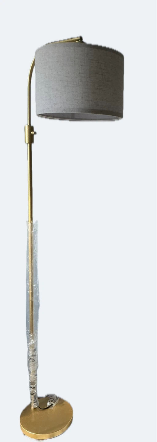Gold Floor Lamp with Linen Drum Shade