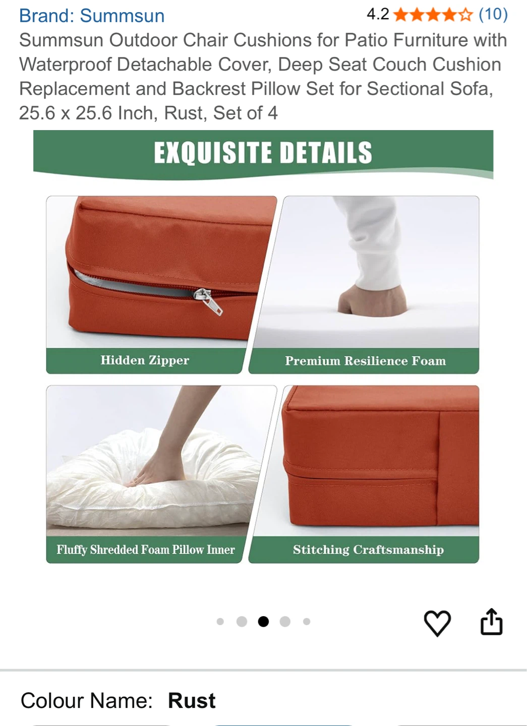 Summsun Outdoor Chair Cushions - Rust (Set of 4) - photo 4
