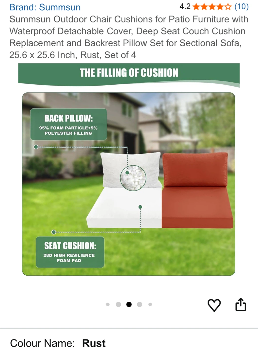 Summsun Outdoor Chair Cushions - Rust (Set of 4) - photo 5