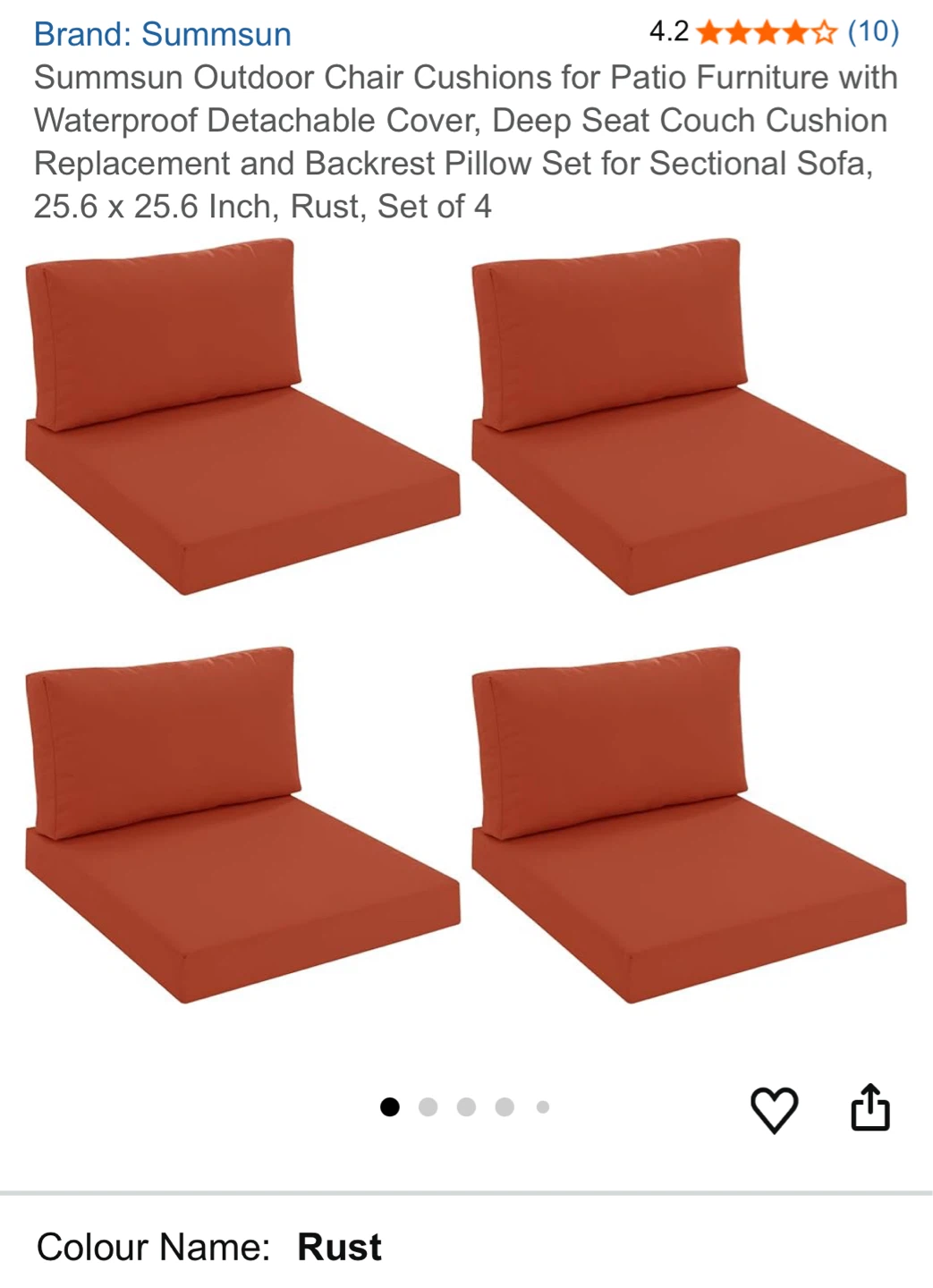 Summsun Outdoor Chair Cushions - Rust (Set of 4)