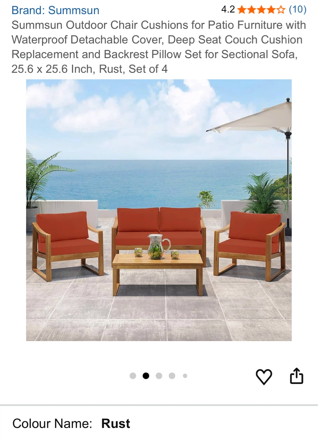 Summsun Outdoor Chair Cushions - Rust (Set of 4) - photo 2
