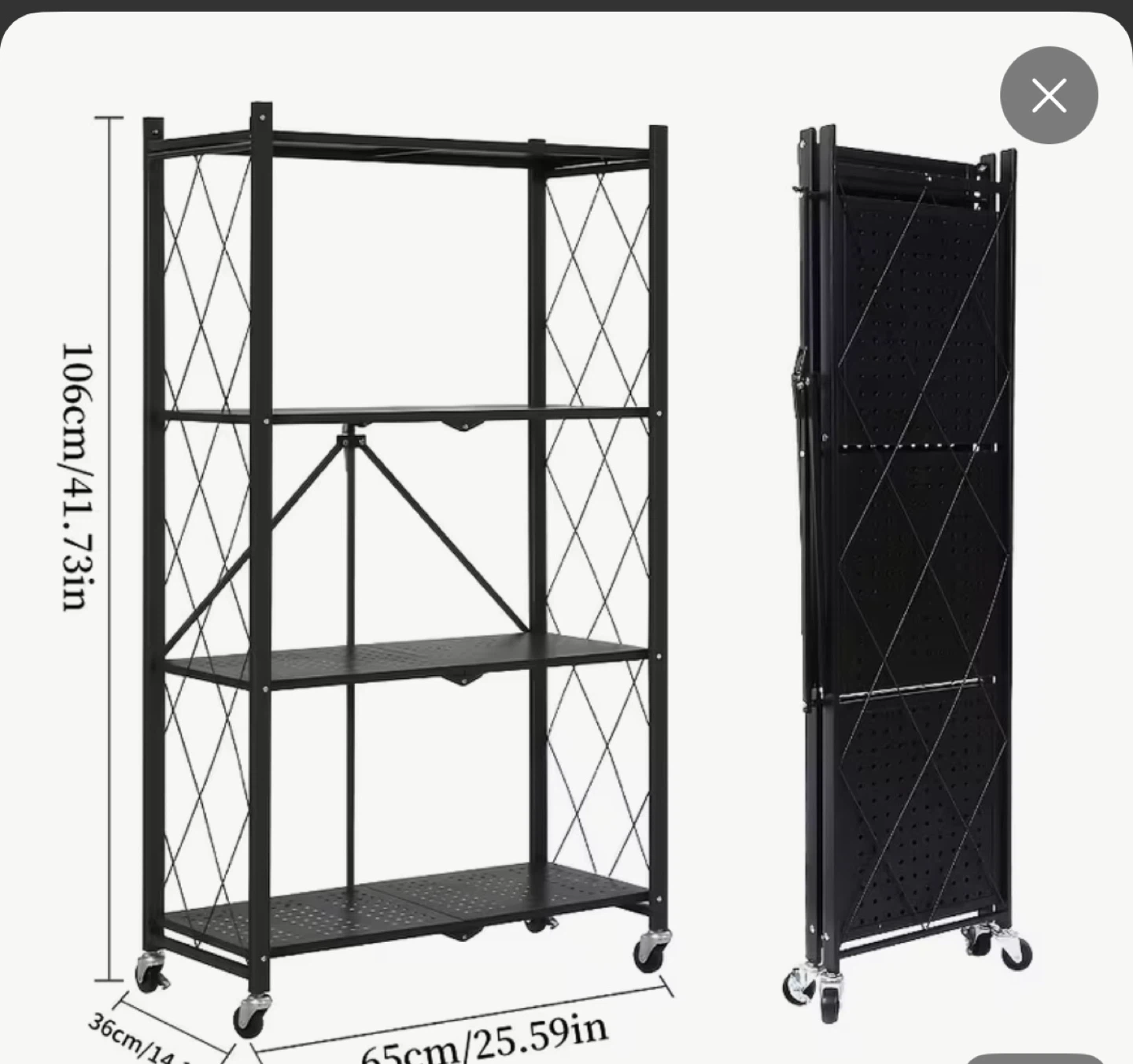 Black 4 Tier Folding Shelf Unit with Wheels