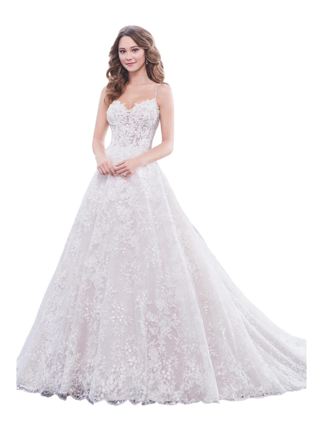 White Lace Wedding Dress with Spaghetti Straps