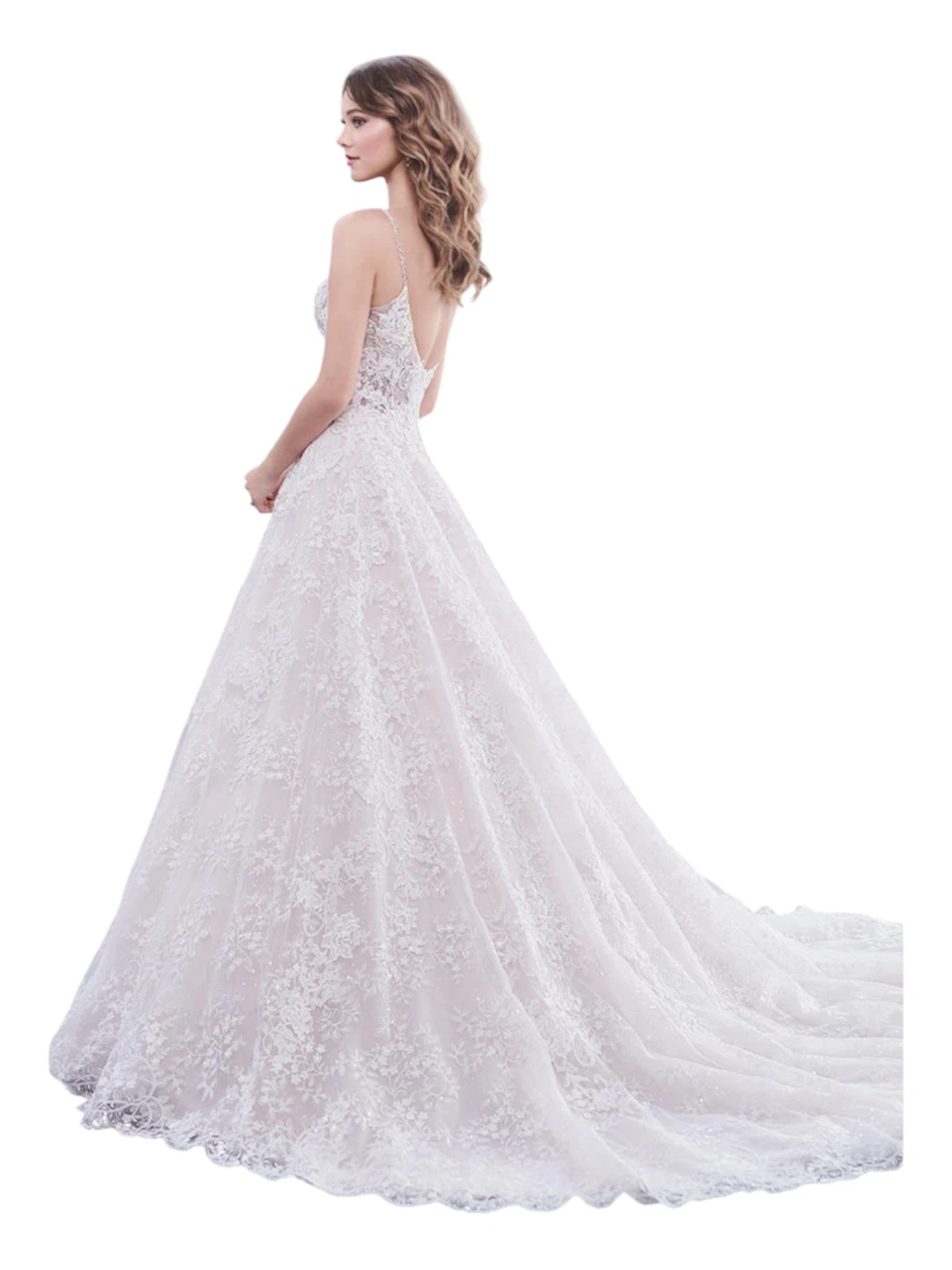 White Lace Wedding Dress with Spaghetti Straps - photo 2