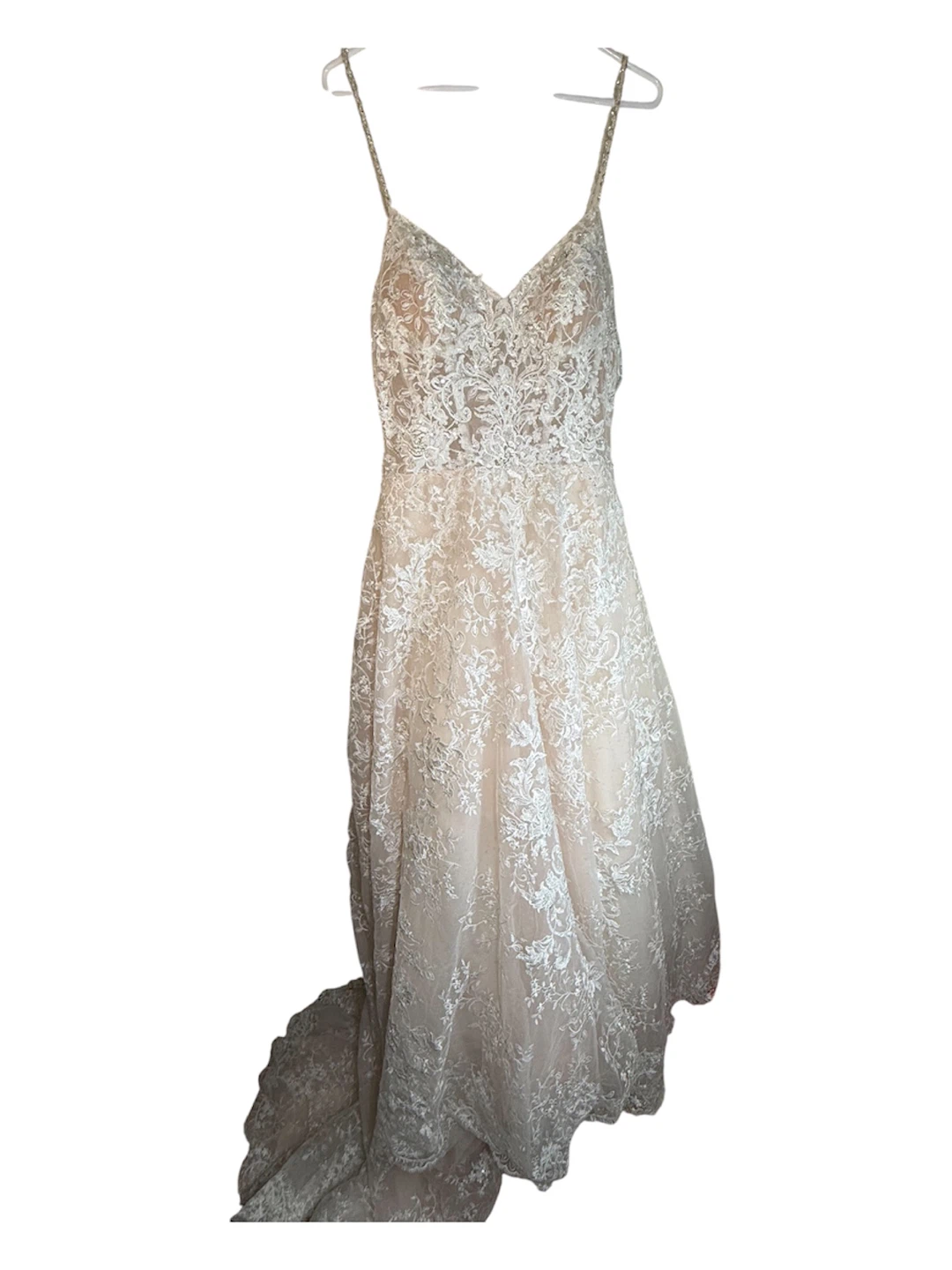 White Lace Wedding Dress with Spaghetti Straps - photo 4