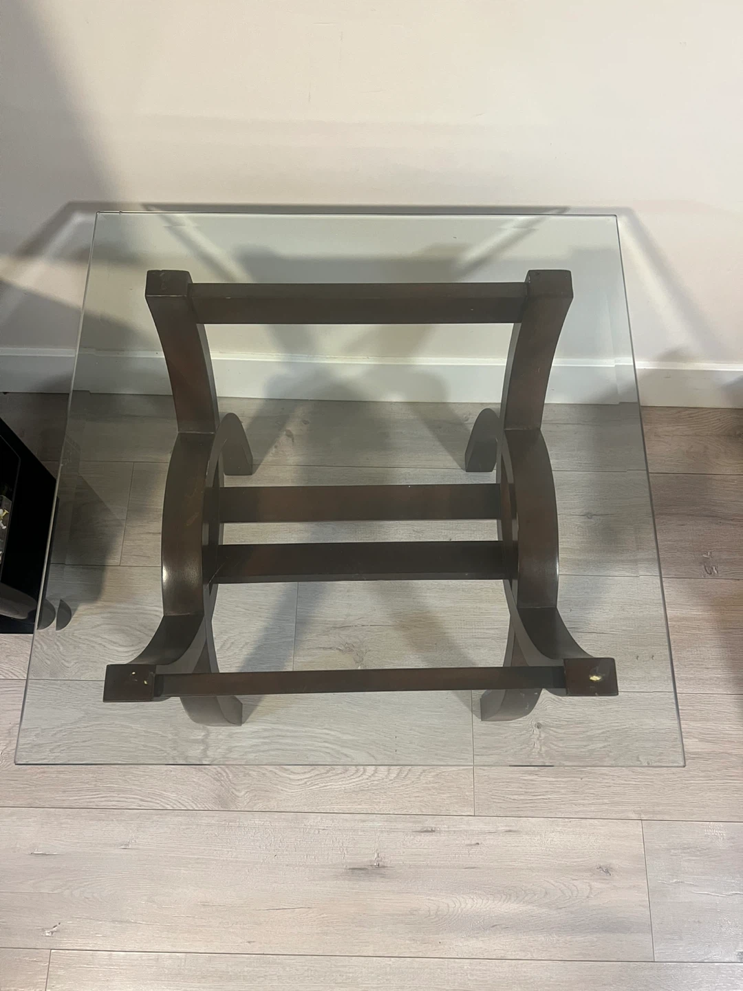 Glass Top Coffee Table with Dark Wood Base and side table - photo 5