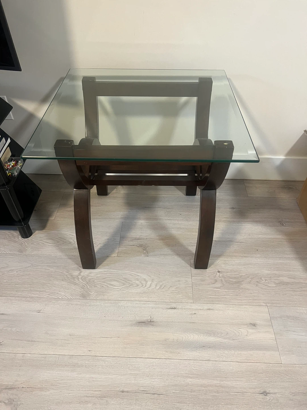 Glass Top Coffee Table with Dark Wood Base and side table - photo 4