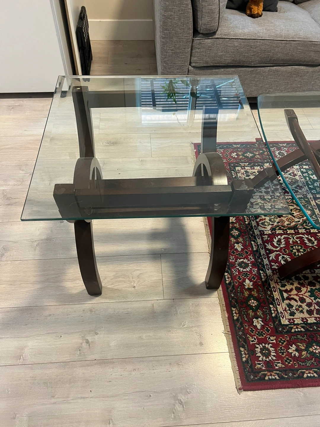 Glass Top Coffee Table with Dark Wood Base and side table - photo 3