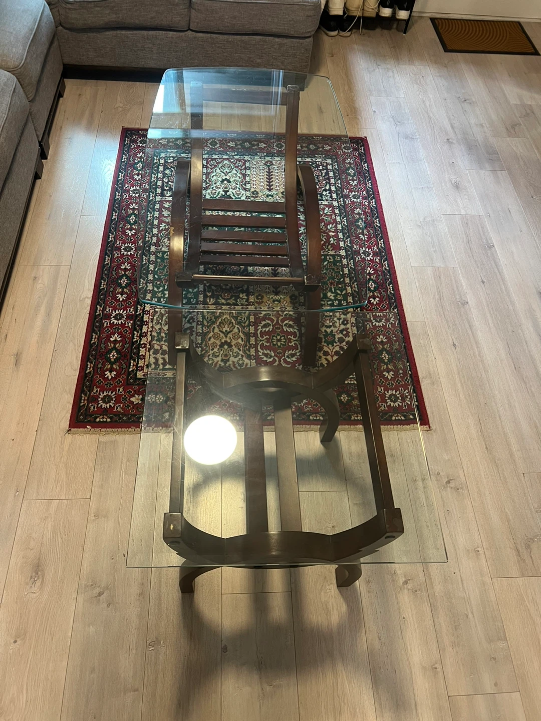 Glass Top Coffee Table with Dark Wood Base and side table - photo 2