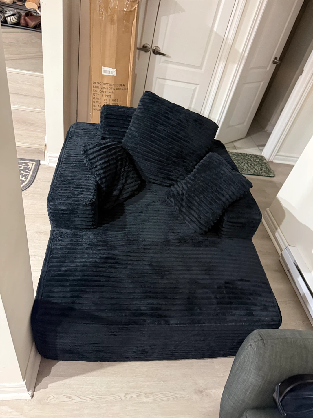 Black Corduroy Sofa Bed with Pillows - photo 4