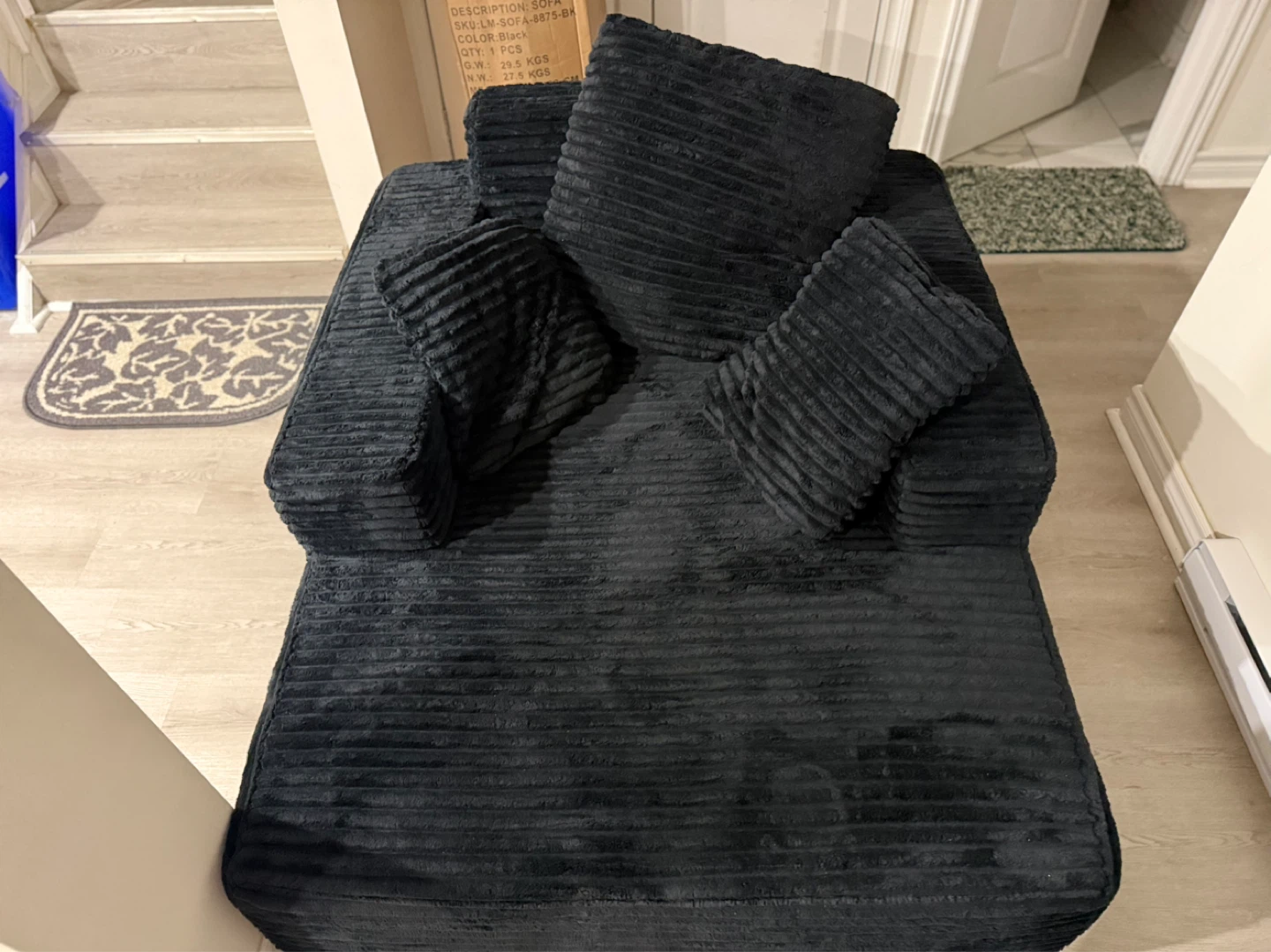 Black Corduroy Sofa Bed with Pillows - photo 5