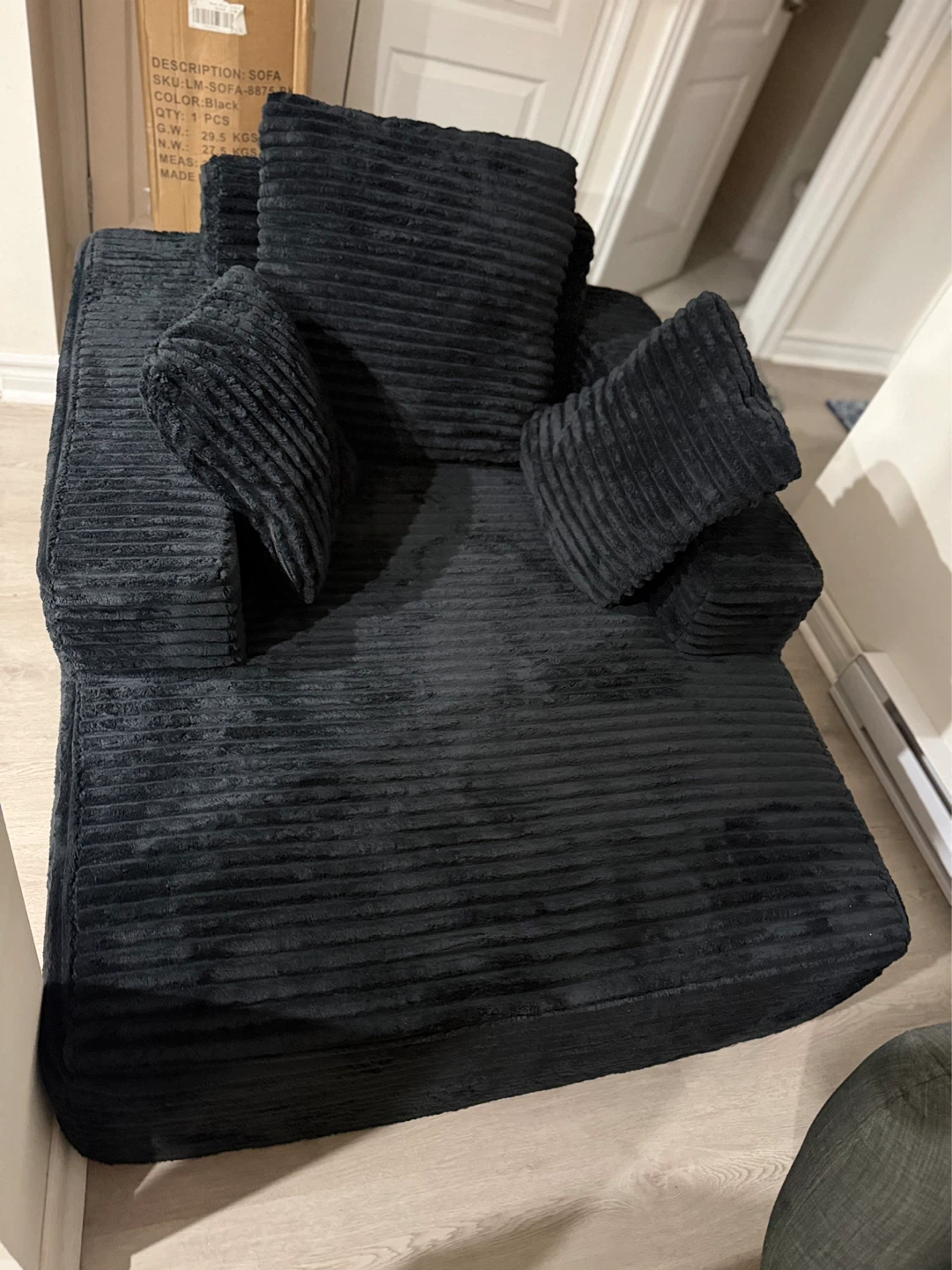 Black Corduroy Sofa Bed with Pillows - photo 3