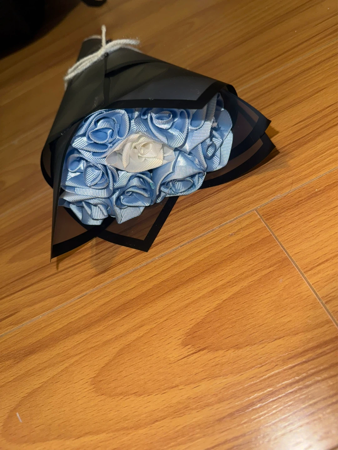 Blue and White Ribbon Rose Bouquet