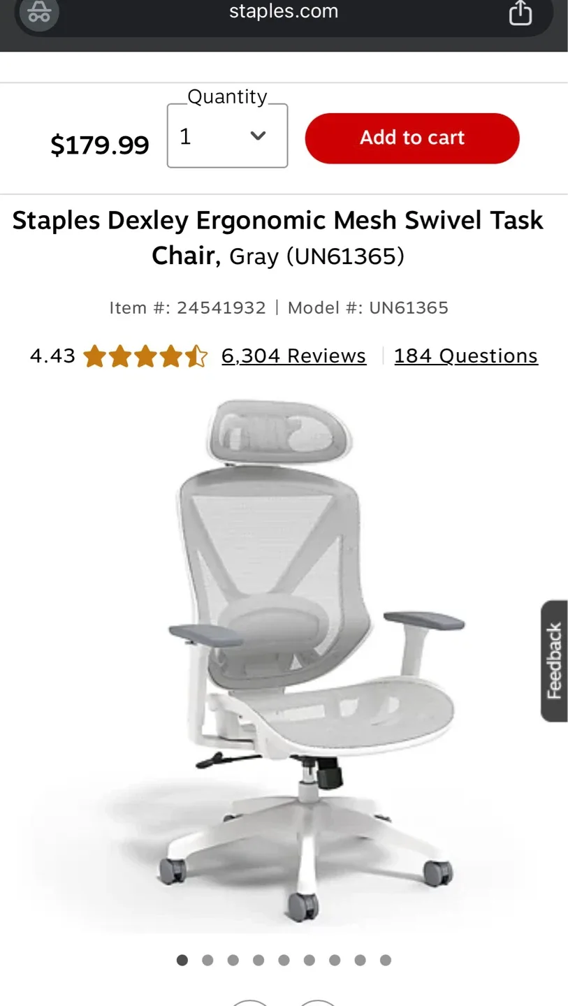 Staples Dexley Ergonomic Mesh Swivel Task Chair - photo 3