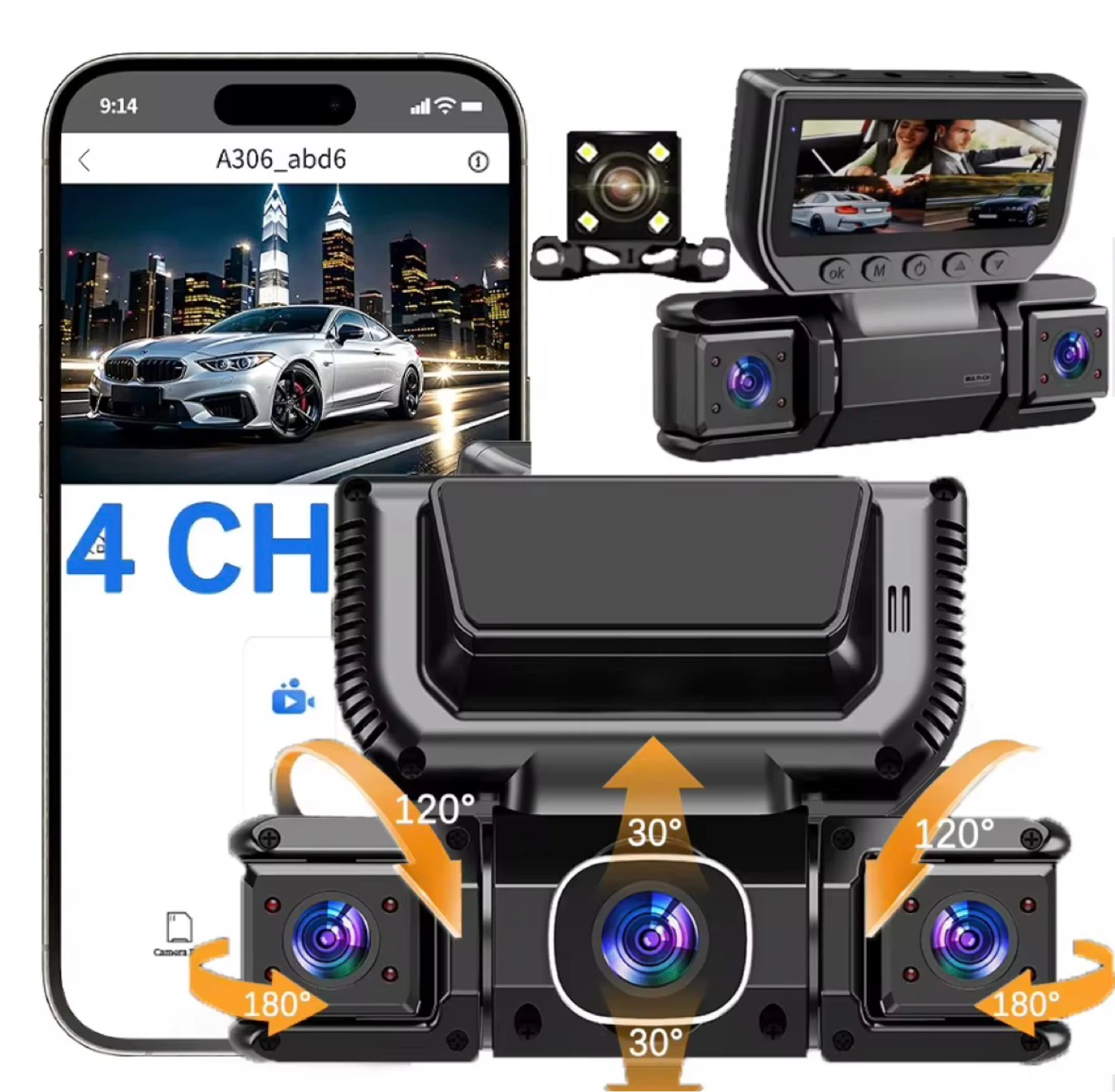 4 Channels 360 Dash cam with wifi