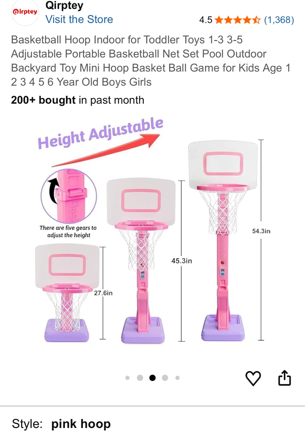 Qirptey Pink Adjustable Basketball Hoop for Toddlers - photo 3