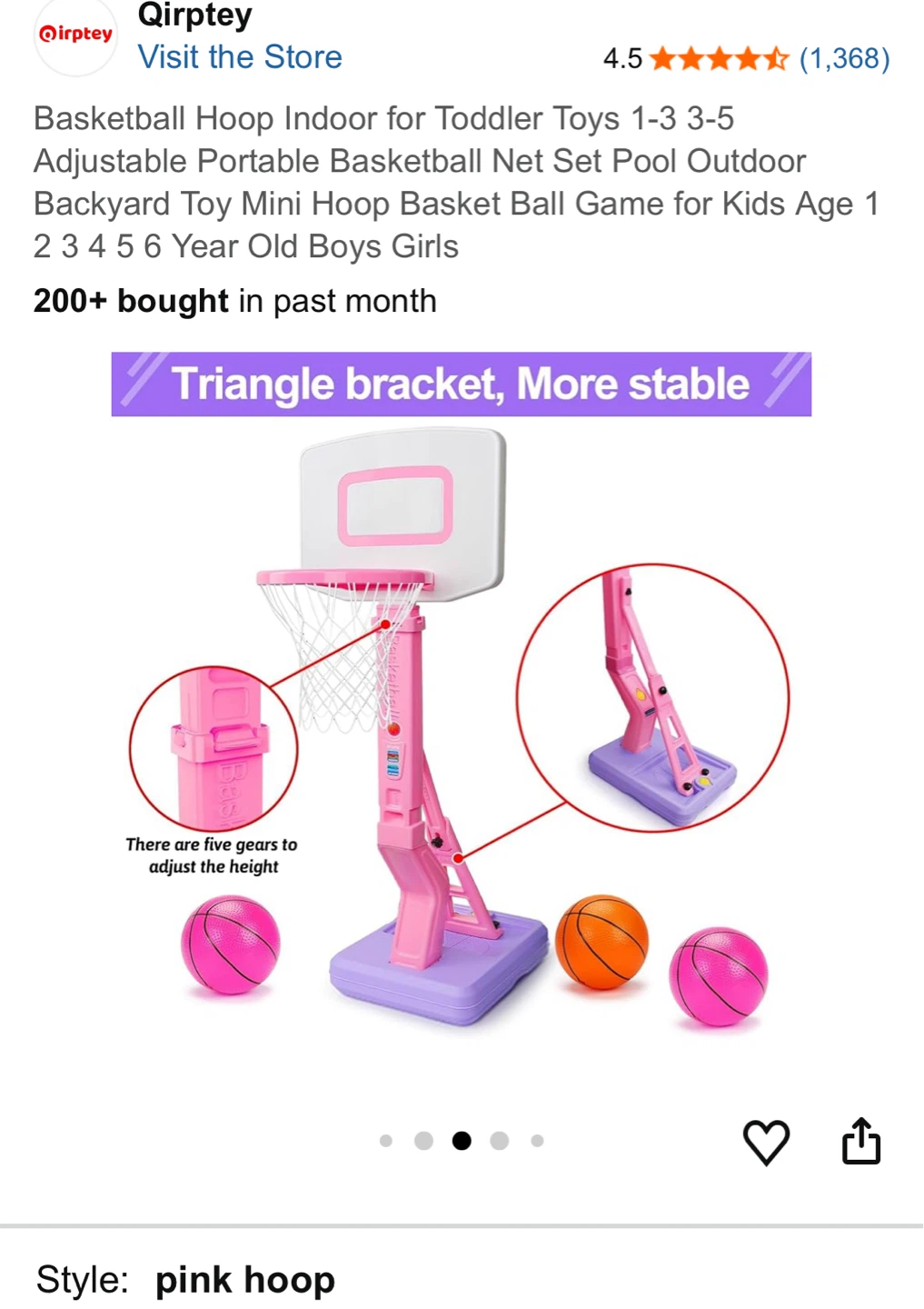 Qirptey Pink Adjustable Basketball Hoop for Toddlers - photo 4