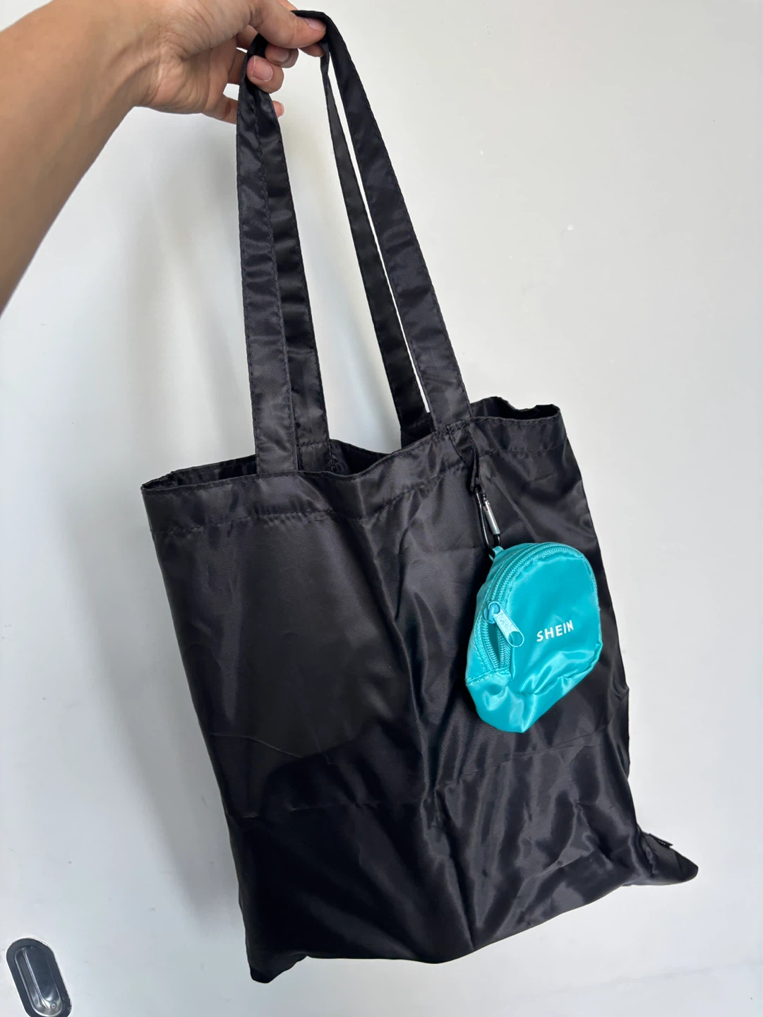 SHEIN Black Tote Bag with Teal Pouch