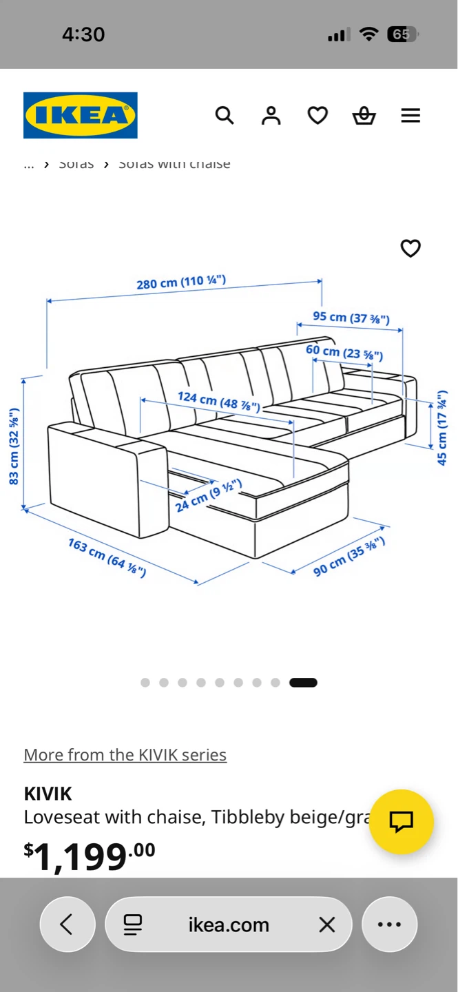 IKEA KIVIK Sectional Sofa with Chaise Light Beige - photo 4