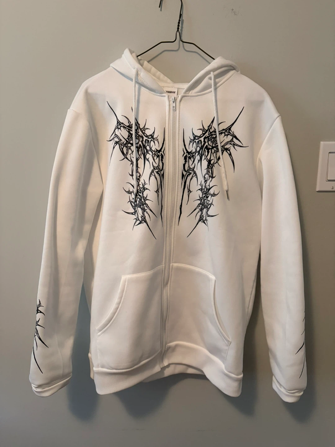 White Graphic Zip-Up Hoodie - Size M