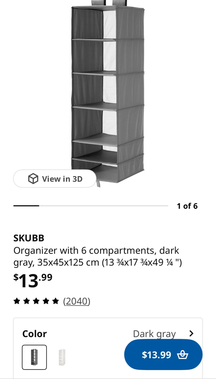 2 IKEA SKUBB 6-Compartment Organizer Dark Grey