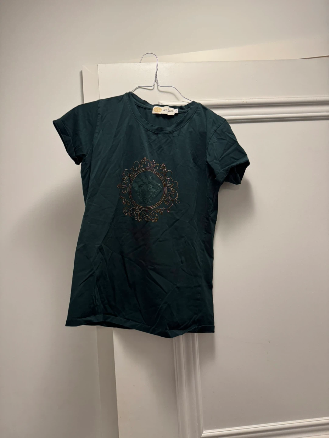 Versace Dark Green Embellished T-Shirt