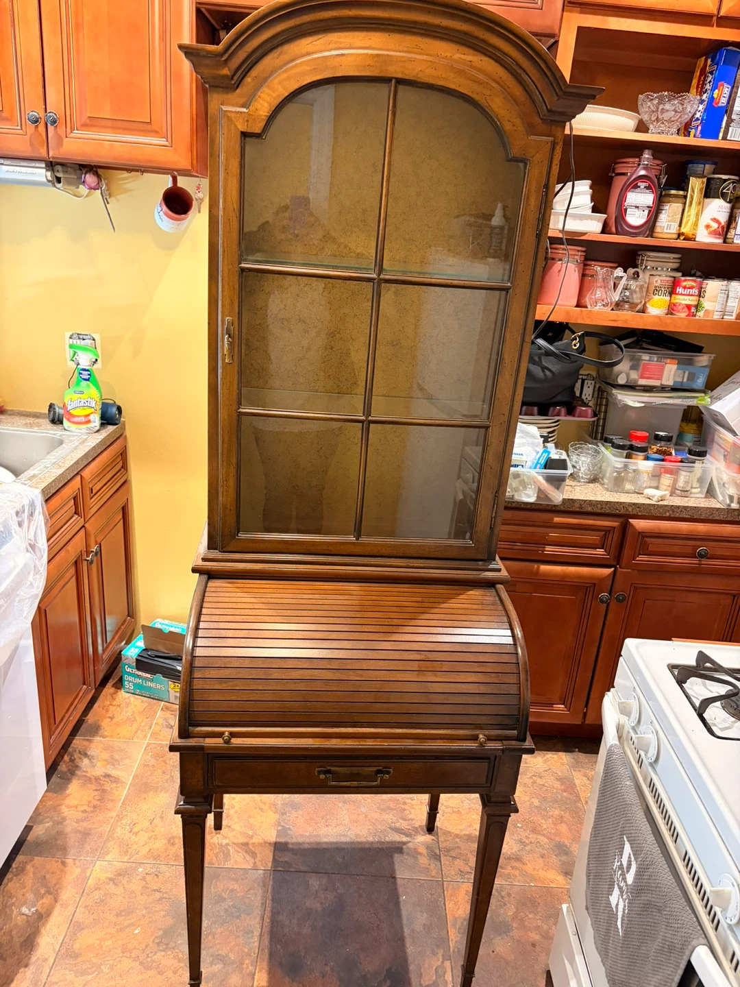 Vintage 1940s American of Chicago Roll Top Secretary Glass Hutch
