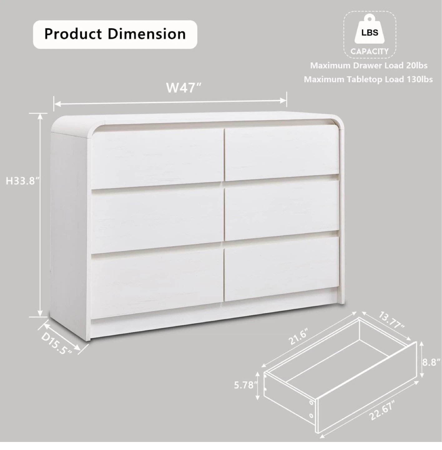 White 6-Drawer Dresser - photo 2