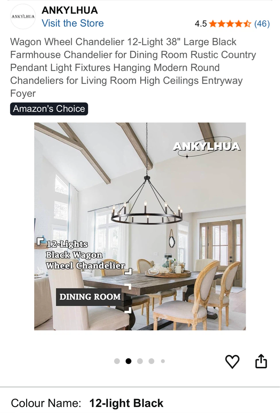 ANKYLHUA 12-Light Wagon Wheel Chandelier 38" Black - photo 2