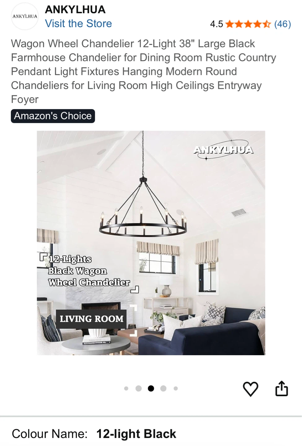 ANKYLHUA 12-Light Wagon Wheel Chandelier 38" Black - photo 4