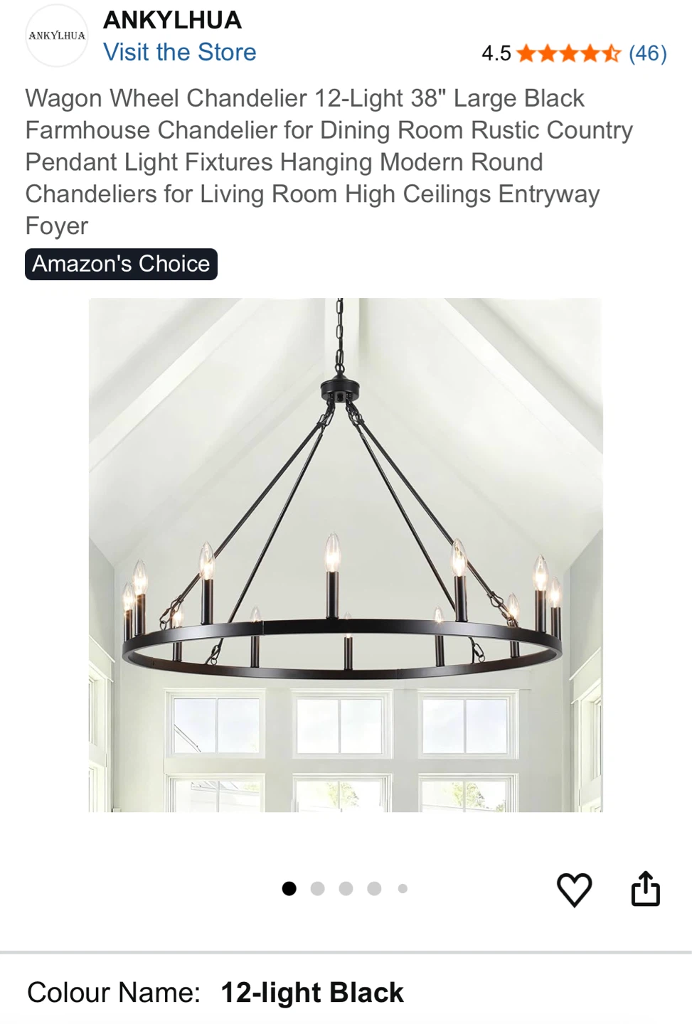ANKYLHUA 12-Light Wagon Wheel Chandelier 38" Black