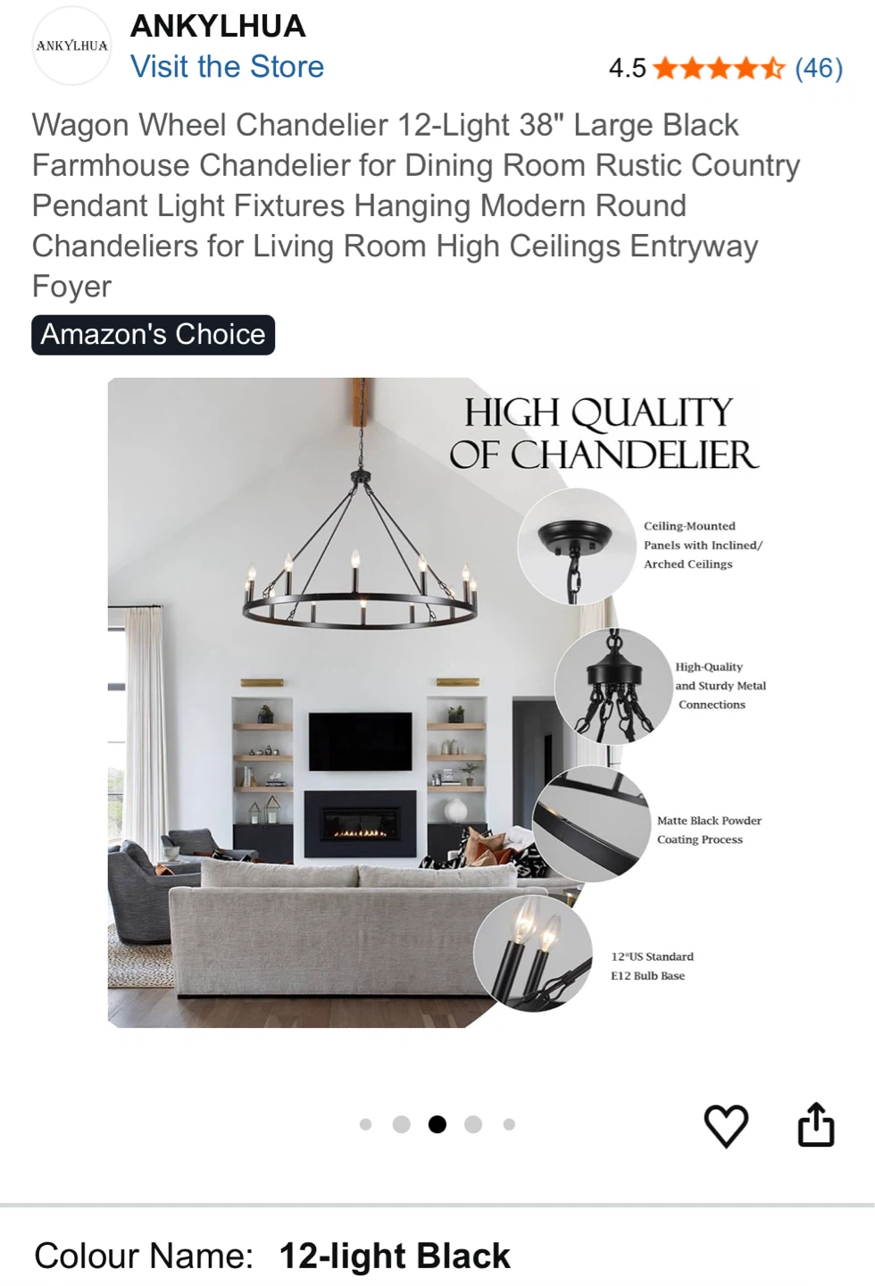 ANKYLHUA 12-Light Wagon Wheel Chandelier 38" Black - photo 5