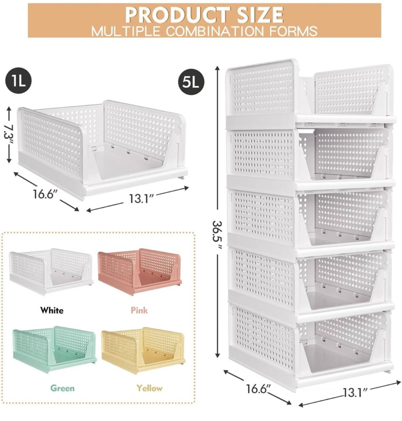 New 5 Pack Stackable Closet Storage Baskets - photo 2