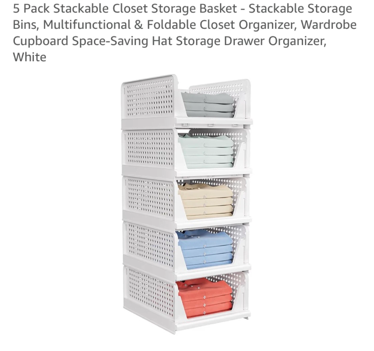 New 5 Pack Stackable Closet Storage Baskets