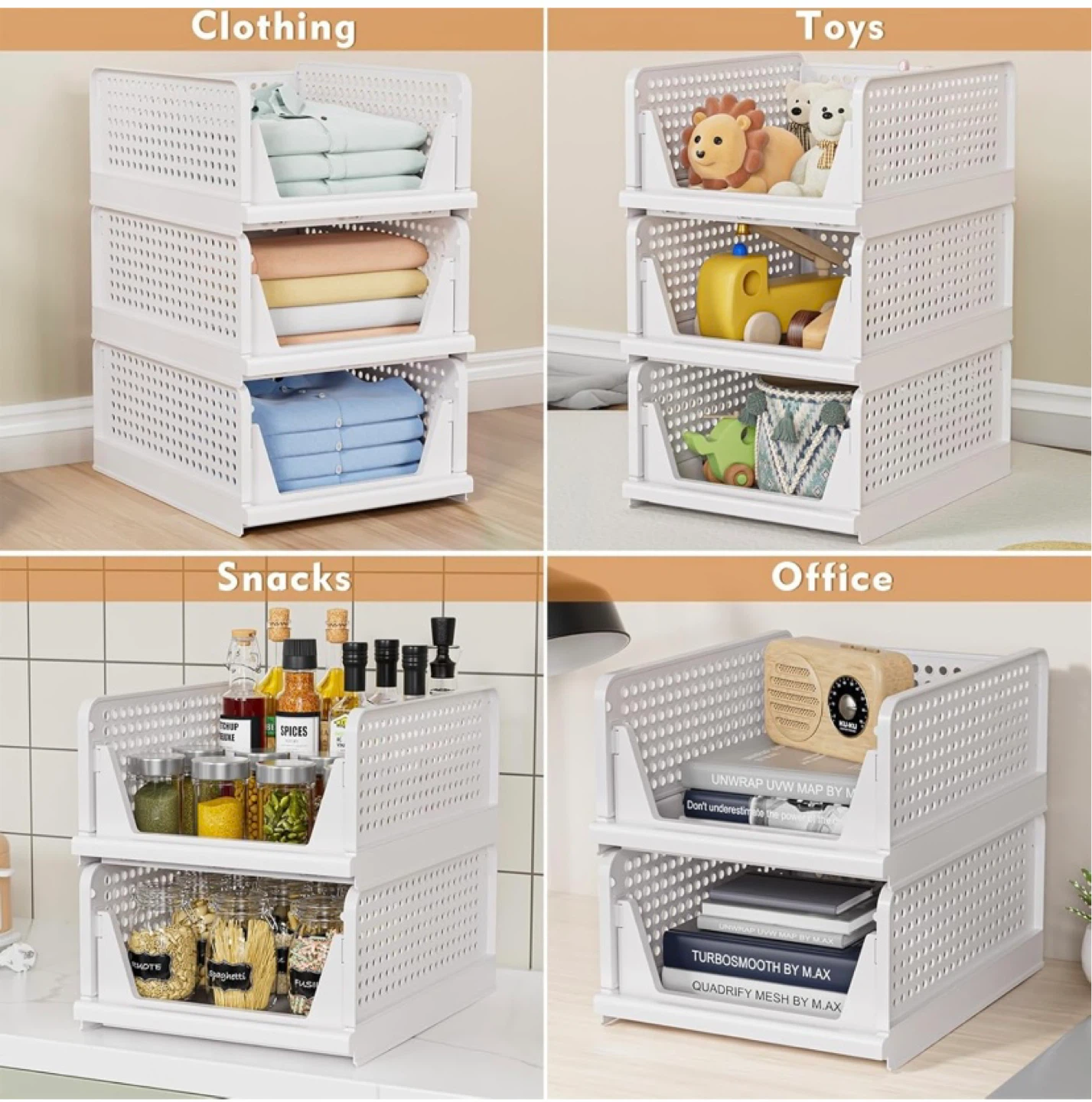 New 5 Pack Stackable Closet Storage Baskets - photo 3