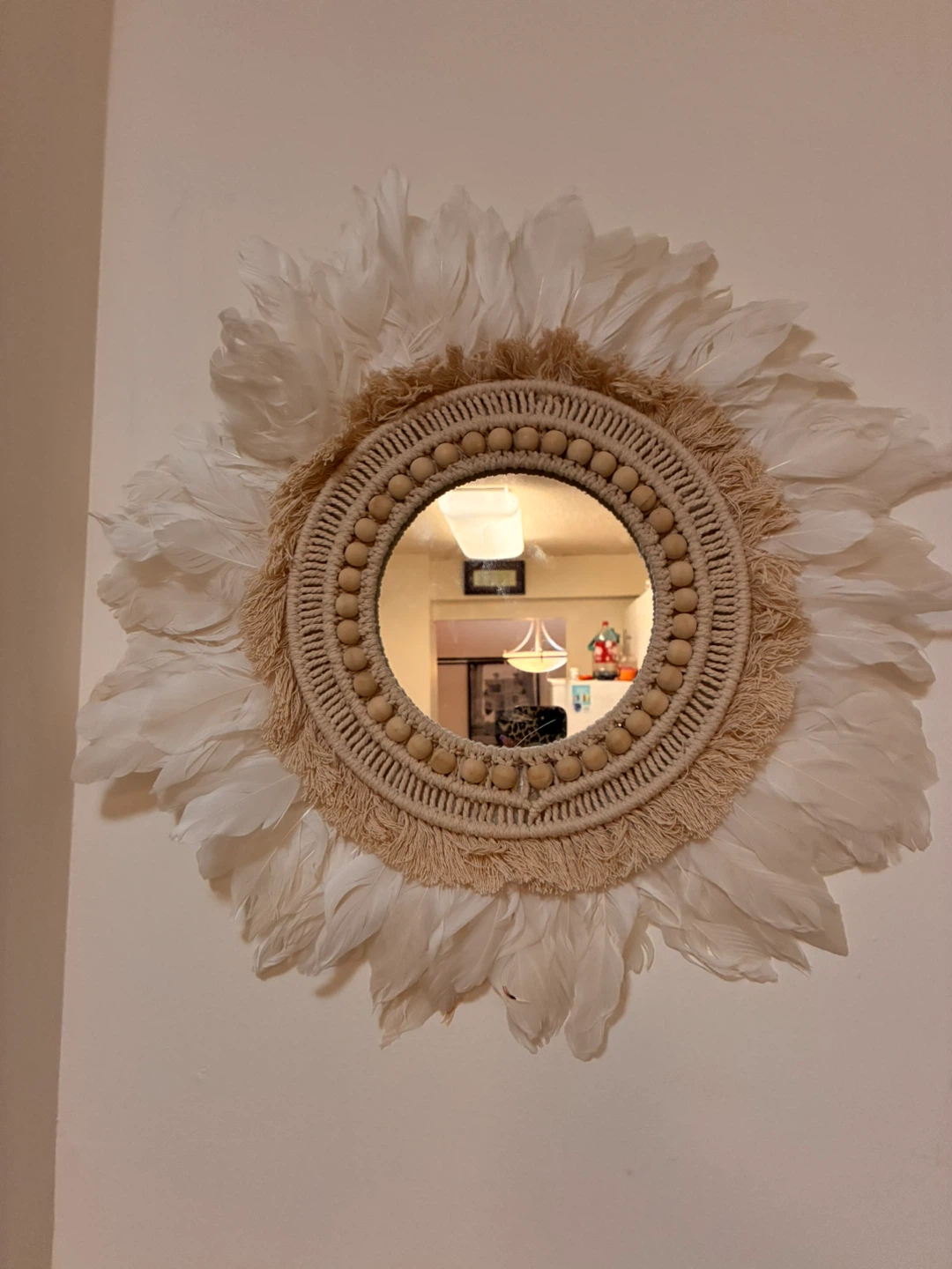 Boho Feather Macrame Wall Mirror