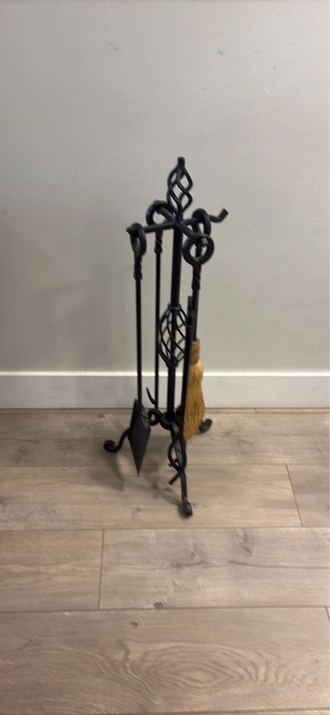 Black Metal Fireplace Tool Set with Broom - photo 4
