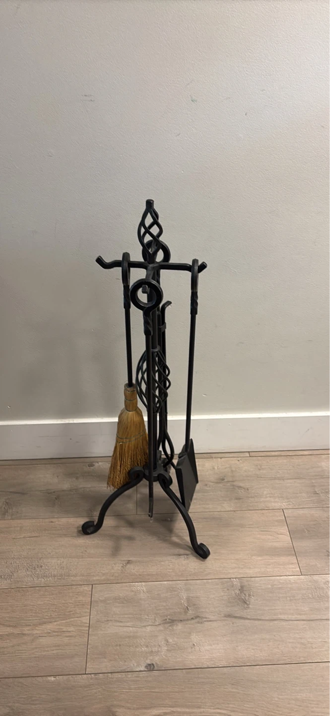 Black Metal Fireplace Tool Set with Broom - photo 2