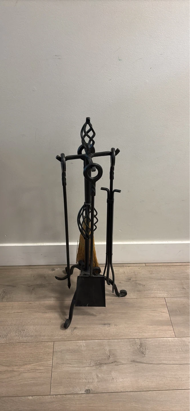 Black Metal Fireplace Tool Set with Broom