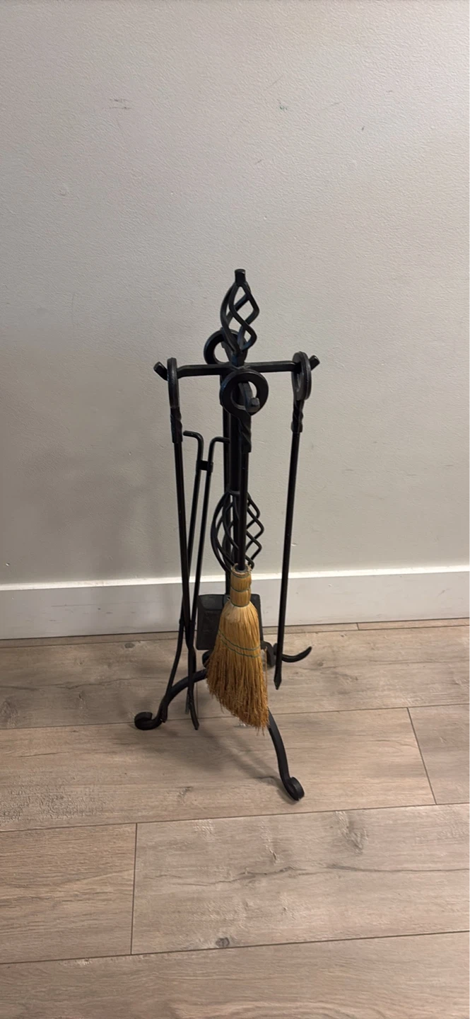 Black Metal Fireplace Tool Set with Broom - photo 3