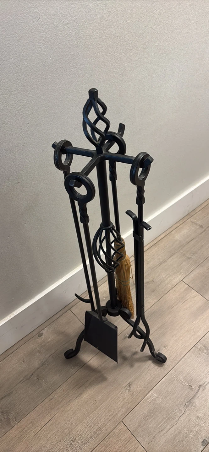 Black Metal Fireplace Tool Set with Broom - photo 5