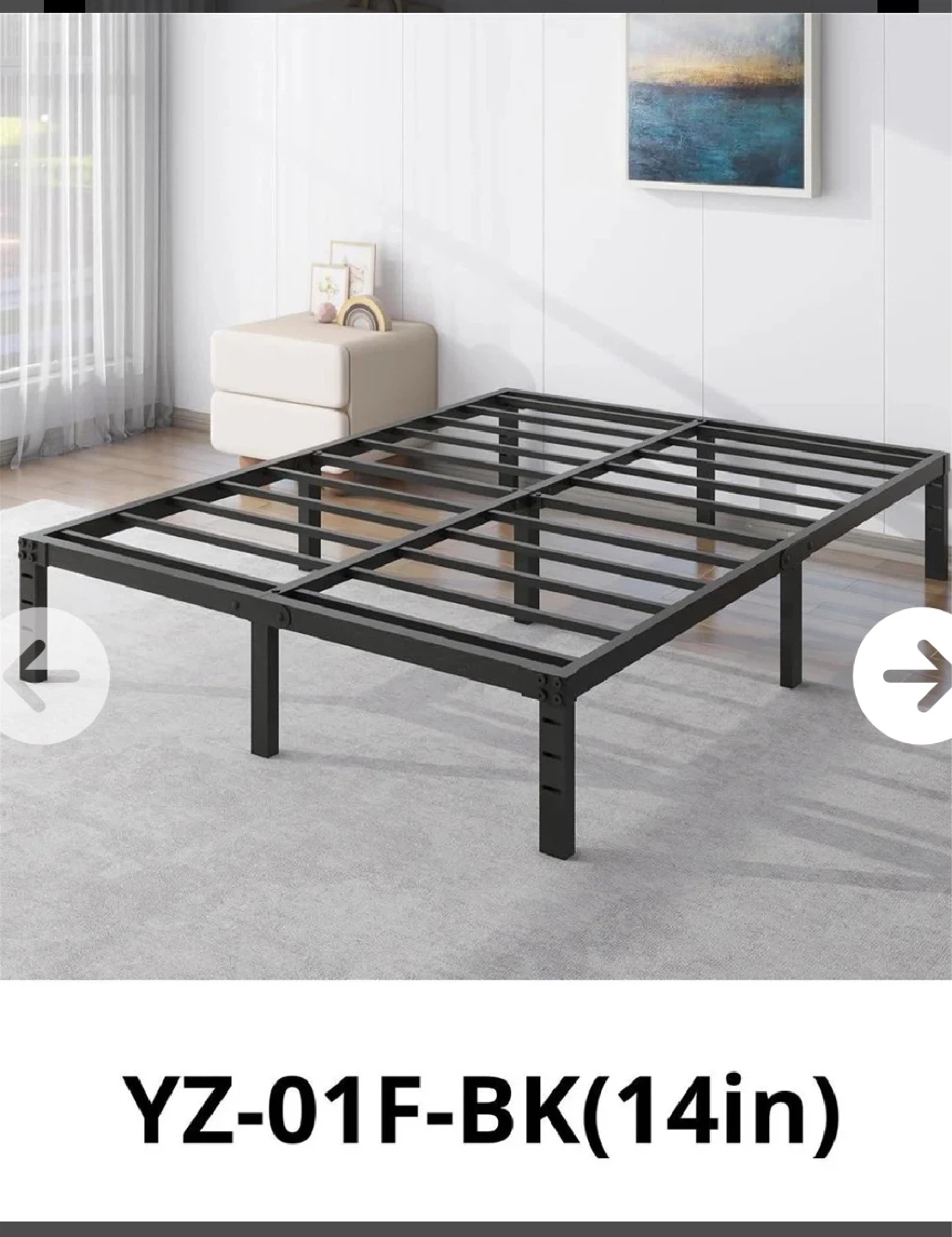 Full Size Bed Frame 14" Height Black Metal