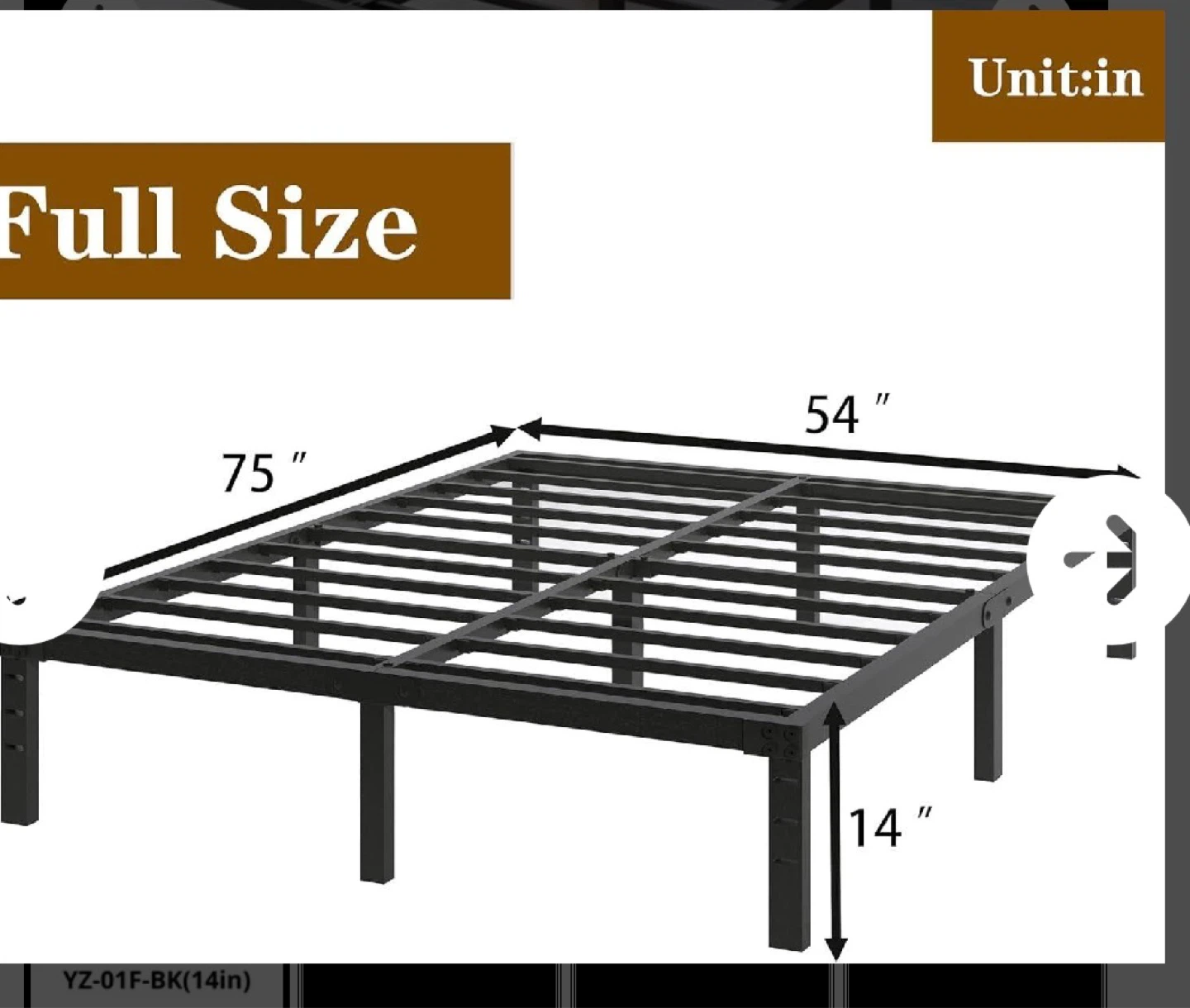 Full Size Bed Frame 14" Height Black Metal - photo 2