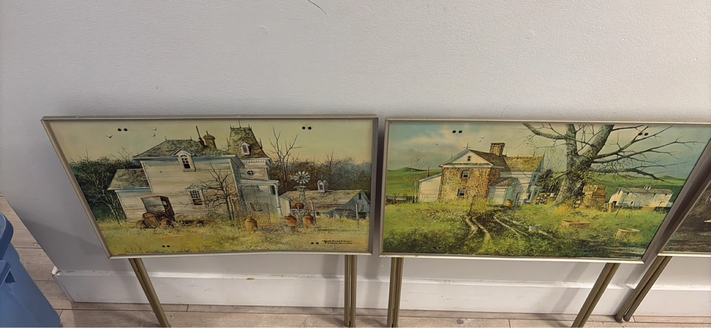 Set of 4 Vintage Farm Scene TV Trays