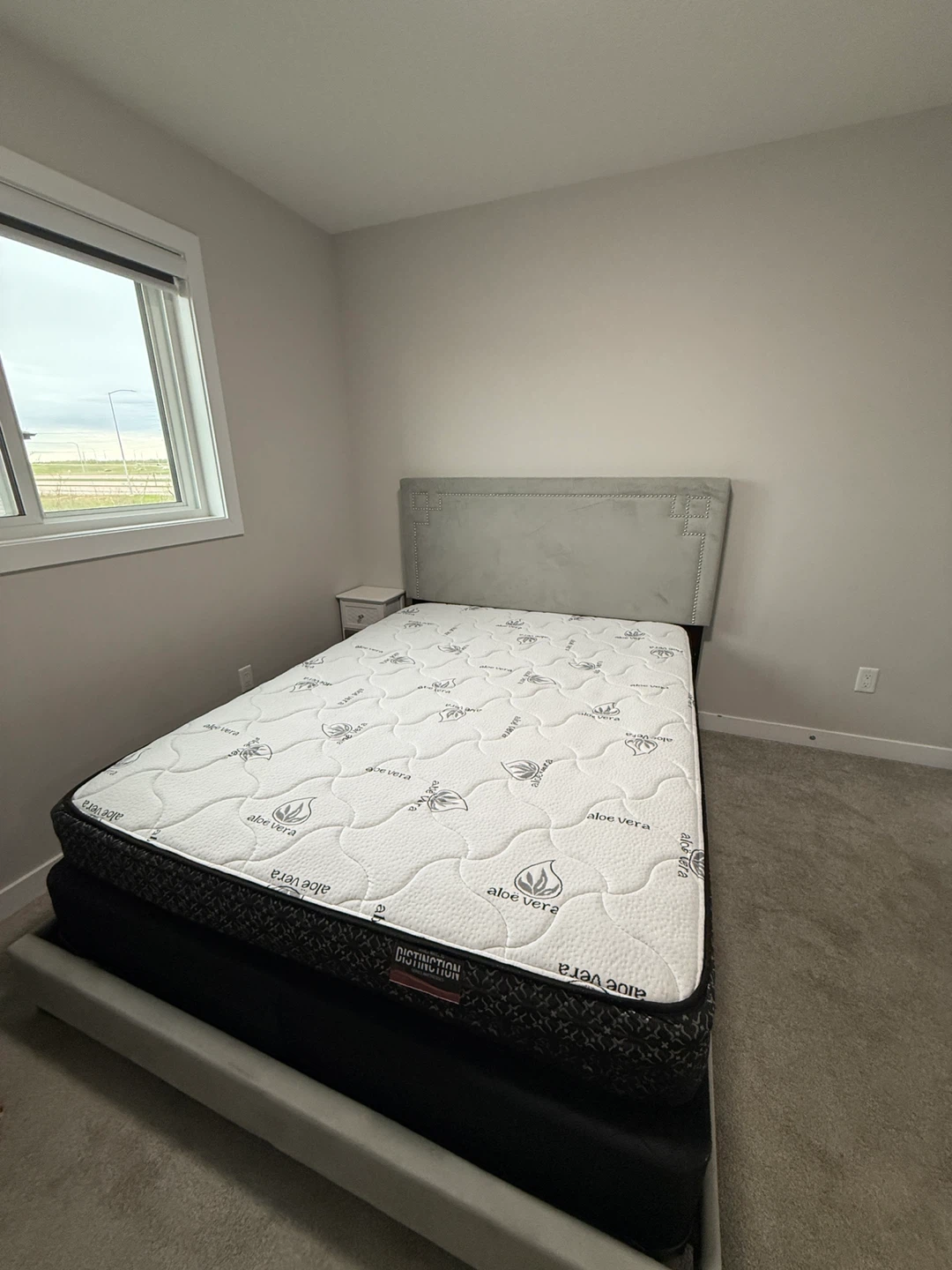 Grey Velvet queen bed and free spring box
