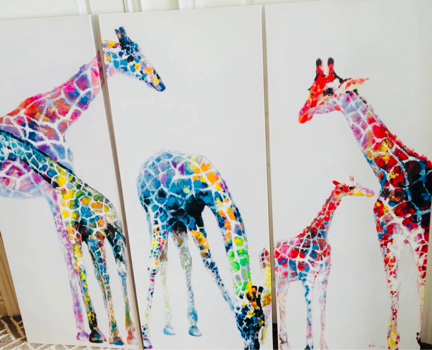 Colourful Five Giraffes - Wrapped Canvas Graphic Wall Art