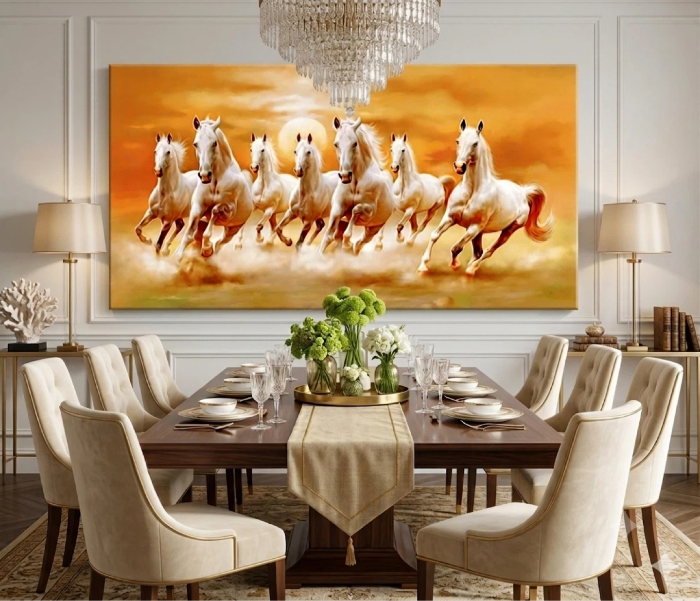 Wall Art Canvas Print - Seven White Horses