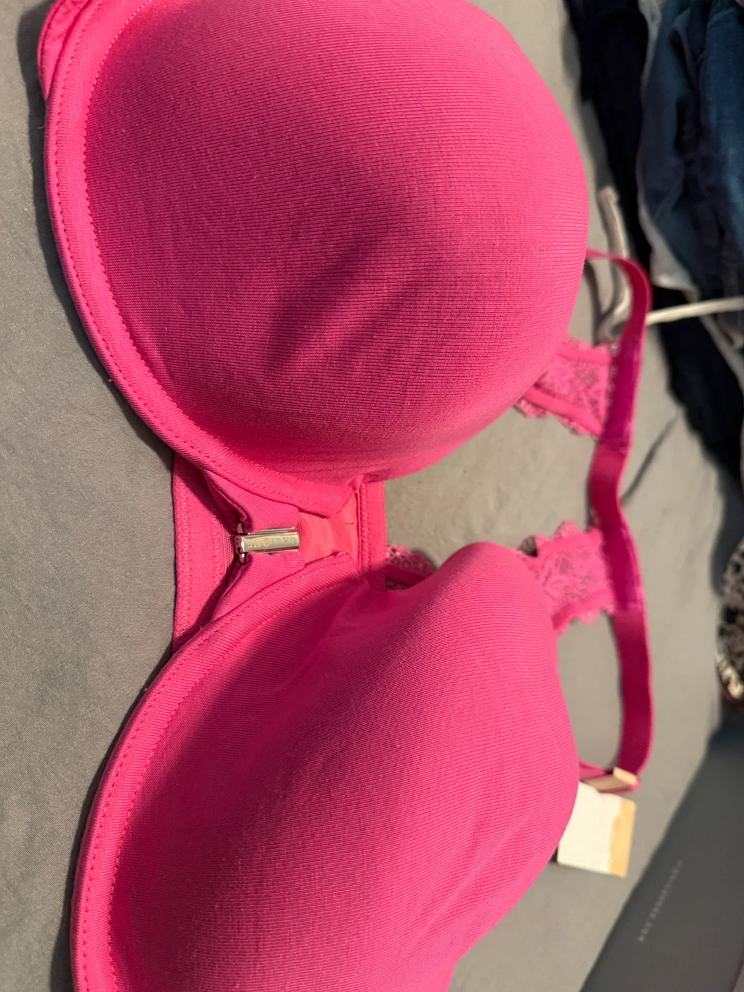 Pink Full Figure Lace Trim Bra 42DDD