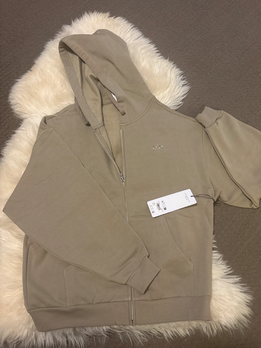 Alo Yoga Accolade Full Zip Hoodie - Size M - Gravel